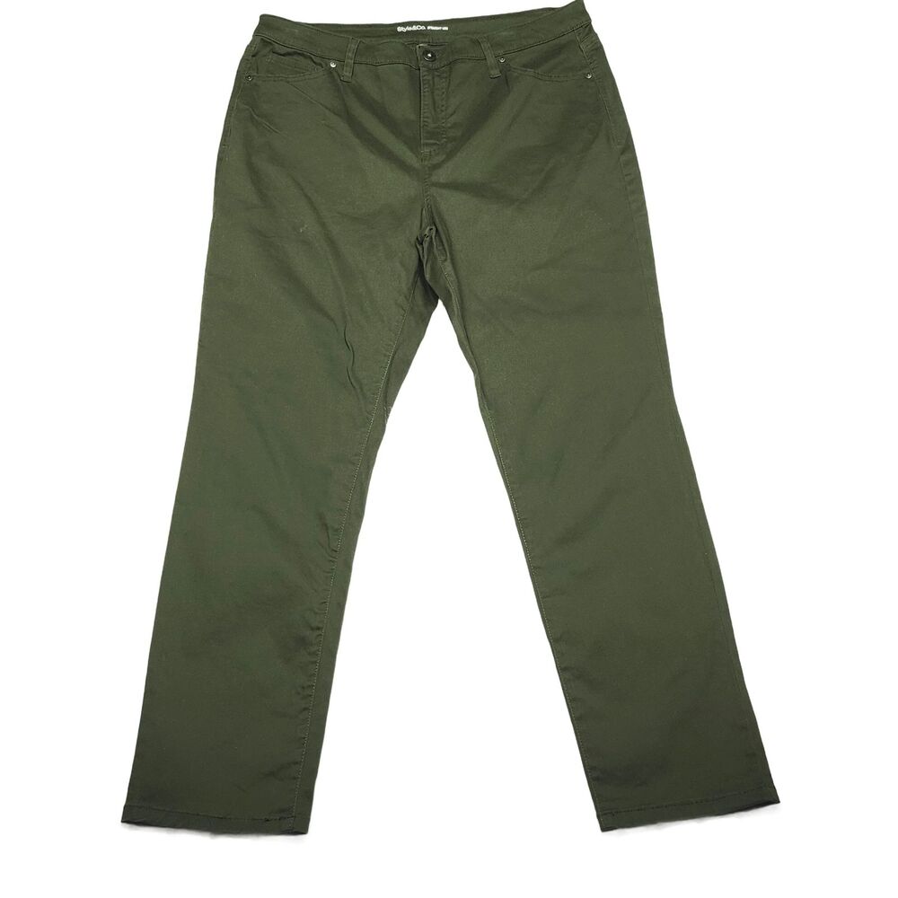Style & Co. Women's Size 16 Straight Leg Pants Olive Green Stretch Cotton Blend